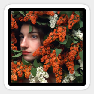 Portrait of a Young Woman with a Flower Arrangement Sticker
